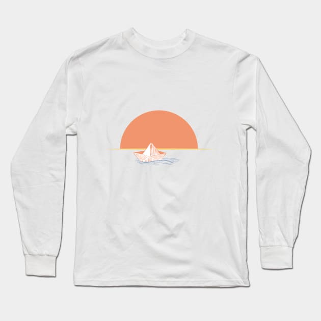 Sunset And Paper Boat Long Sleeve T-Shirt by noppo